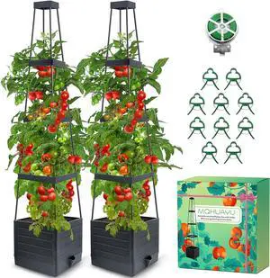 2Pack Raised Garden Bed Planter Box with Trellis, 57" Self-Watering Tomato Cage Planters for Climbing Plants Vegetable Vine Flowers Outdoor & Indoor (57x9.8x9.8IN)