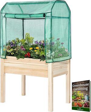 Elevated Wood Gardening Bed with Green House Cover - 36L x24W x 66H - Backyard Expressions