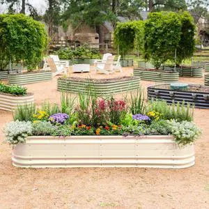Vego garden 17" Tall 9 in 1 Novel Metal Raised Garden Bed Kits Modular Planter Beds with 2 in 1 Wrench & Magnetic Plant Tags for Vegetables Flowers, Pearl White