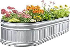 KING BIRD Raised Garden Bed Kit 2025 Upgraded Modular DIY Galvanized Planter Garden Box Outdoor for Gardening, Vegetables, Flowers, Elegant Roman Column Design, 47x24x12 in, Silver
