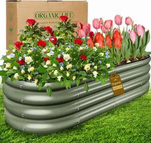 Olive Green 4x2x0.9ft Raised Garden Bed, Deep Metal Garden Bed, Large Galvanized Raised Garden Beds Outdoor, Raised Planter Box Kit for Vegetables, Flowers, Fruits