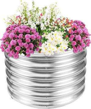 17" Tall Elevated Round Metal Rised Garden Bed- 2'x2' in Size and 0.8MM Thick Durable Planter Box for Vegetables Flowers Succulent at Patio/Garden Outdoor (Silver, 2FT Diameter)