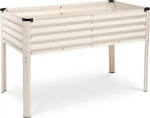 Galvanized Raised Garden Beds Outdoor with Legs // 48×24×31in Elevated Planter Box for Vegetables, Flowers (White) // Large Metal Garden Bed for Backyard Patio Gardening