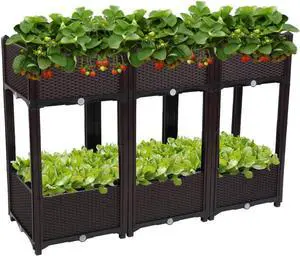 VINGLI Square Raised Garden Bed, Self-Watering Plastic Planter for Indoor Outdoor Vegetables, Fruits, Potato, Flowers, All Weather (6 Pcs)
