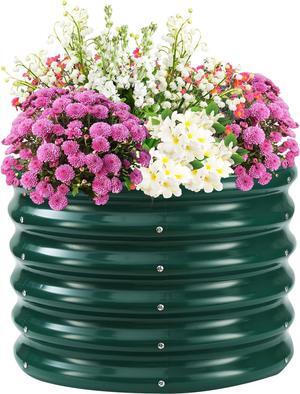17" Tall Elevated Round Metal Rised Garden Bed- 2'x2' in Size and 0.8MM Thick Durable Planter Box for Vegetables Flowers Succulent at Patio/Garden Outdoor (Dark Green, 2FT Diameter)
