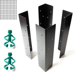 Raised Garden Bed Corner Brackets - Set of 4, 15 x 3 x 3, for 20-24" Bed - Black, Weather Resistant, Heavy-Duty Rustproof Steel - Includes 48 Matching Screws and 2 Wire Frog Plant Ties