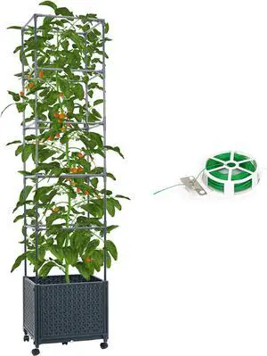 Raised Garden Bed with Tomato Cage 67.6 Self Watering Tomato Planter Boxes with Trellis Wheels for Outdoor Climbing Flowers Vegetable Vine Vegetables