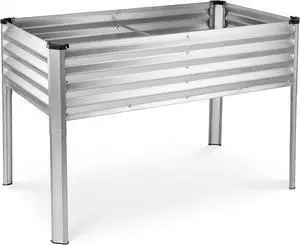 Galvanized Raised Garden Beds Outdoor with Legs // 48×24×31in Elevated Planter Box for Vegetables, Flowers (Silver) // Large Metal Garden Bed for Backyard Patio Gardening