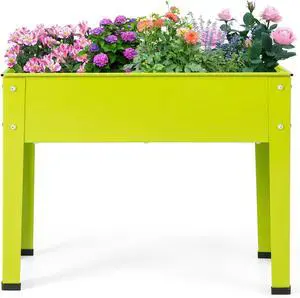 HAPPYGRILL Raised Garden Bed, 18 Elevated Planter Box w/Legs, Drainage Hole, Hemming Design, Metal Garden Box for Vegetable Herb, Outdoor Raised Beds for Gardening, Backyard Porch Balcony, Green