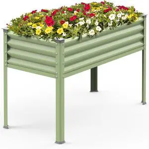 Raised Garden Bed with Legs, 48x24x32in Reinforced Elevated Metal Raised Planter Box Outdoor, Standing Growing Bed Herb Planter - for Gardening, Vegetables, Flower, Backyard (Avocado Green)