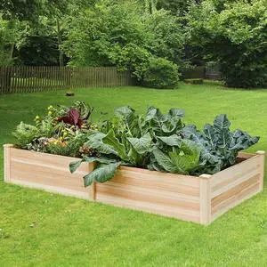 8x4 Ft Wood Raised Garden Bed, Durable 15 Inch Depth Planter Box for Vegetables, Herbs, and Flowers, Ideal for Outdoor Gardening with Open Base