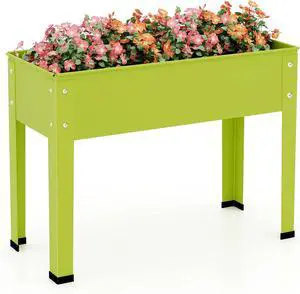 Giantex Raised Garden Bed, Metal Planter Box with Legs, Drain Hole, Outdoor Indoor Elevated Garden Box for Vegetable Flower Herb Fruit, Standing Raised Beds for Backyard Porch Balcony Green