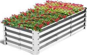 Highpro Galvanized Raised Garden Bed Kit, 4×2×1ft Planter Box for Outdoor Gardening and Planting, Large Bottomless Metal for Vegetables, Herb, Fruits, Flower, Silver