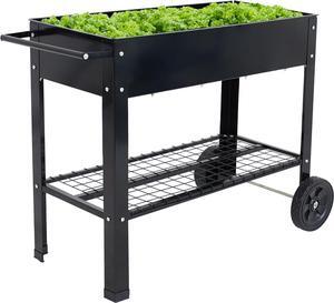 Sunnydaze 43-Inch Galvanized Steel Raised Garden Bed with Legs - Outdoor Elevated Planter Box with Wheels for Vegetables - Black
