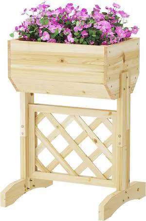 Raised Garden Bed with Diamond Lattice TrellisWood Planter Box Stand for Backyard, Patio, Balcony,Outdoors (Natural)