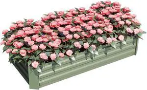 Aoodor 4 x 2 x 1 ft Outdoor Raised Garden Bed, Reinforced Galvanized Steel Planter Box for Vegetables, Flowers,Fruits and Herbs