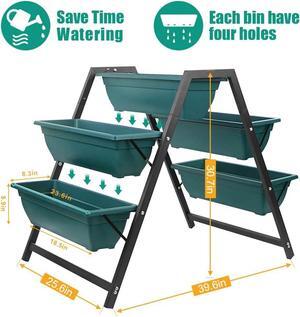 Generic Raised Garden Planter Bed, 5 Tiered Boxes, Vertical Stand for Herbs, Flowers, Vegetables, 65x91x79cm, Green, Green/Black
