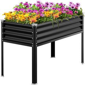 Raised Garden Bed with Legs, 48×24×32in Galvanized Raised Garden Beds Outdoor Elevated Metal Planter Box for Gardening Vegetables Flowers Herb Black