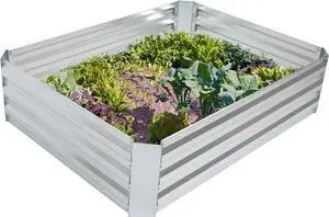 Sunnydaze Galvanized Raised Garden Bed - Metal Raised Bed for Gardening - Outdoor Planter Box for Flowers, Plants, and Vegetables - Silver - 48" W x 36" D x 12" H Rectangle