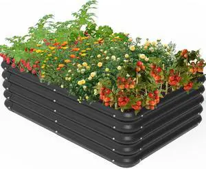 Outside Raised Garden Bed Kit for Vegetables, Herbs, Flowers, and Fruits, 3.0x1.8x1.0ft Planters Box for Outdoor Plants, Black
