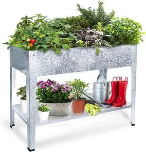 Galvanized Raised Garden Bed for Vegetables Elevated Planter Box with Legs Outdoor Patio Apartment Herb Container Metal