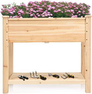 S AFSTAR Raised Garden Bed with Storage Shelf, Elevated Cedar Wood Planter Box with Legs, Outdoor Gardening Planting Bed for Vegetables Flower Herb Grow, Great for Backyard Patio Lawn