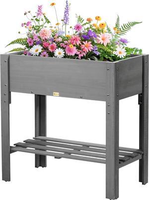 Raised Garden Bed with Legs and Shelf, Outdoor Wood Elevated Planter Box with Liner, 31.3x15.55x31.5'',Grey