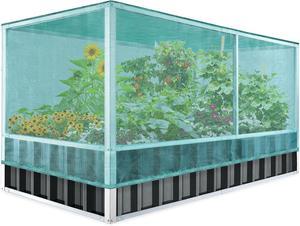 KING BIRD 68" x 36" x 34.6" Raised Garden Bed with Garden Anti-Bird Protection Netting Structure Galvanized Steel Metal Planter Kit Box with 2 Pairs of Gloves Dark Grey