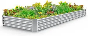 Land Guard 12×4×1ft Galvanized Raised Garden Bed Kit for Vegetables, Galvanized Super Large Metal Planter Raised Garden Boxes Outdoor(359 Gallon Capacity)