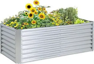 FORTUNO 8x4x2 FT Galvanized Raised Garden Bed Box 96"x47"x22.4" -Large Metal Outdoor Flower Bed Steel Patio Ground Planter for Planting Vegetables and Herbs, Silver