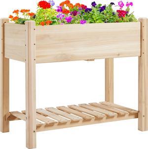 Topeakmart Raised Garden Bed Elevated 2 Tiers Wood Planting Bed Above Ground Planter Box for Vegetables Flowers Herbs Yard Outdoor, 34x18x30in