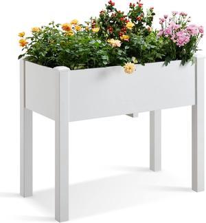 Planter Box Raised Garden Bed with Legs, Better Than Cedar Polystyrene Outdoor Elevated Garden Bed with Tarp, Garden Box for Herbs and Vegetables, Patio, Balcony and Porch, 350lbs Load(White)