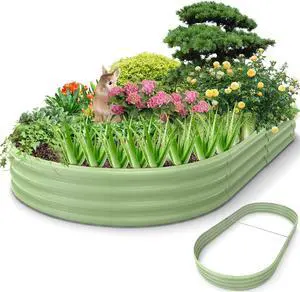 UBeesize Large Raised Garden Bed Kit, 8x4x1 ft Galvanized Planter Box for Flower Vegetable Heavy Duty Oval Metal,Easy to DIY and Cleaning with Support Pods(Green)