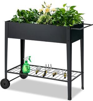 Giantex Raised Garden Bed on Wheels Outdoor Elevated Planter Box with Legs Metal Plant Container for Vegetables Flower Herb (Black)