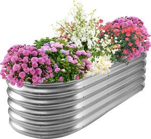17" Tall Elevated Oval Metal Raised Garden Bed - 5ft x 2ft in Size and 0.8MM Thick Durable Planter Bed/Box for Vegetables Flowers Succulent at Patio/Garden Outdoor (Silver, 5X2X1.4 FT)