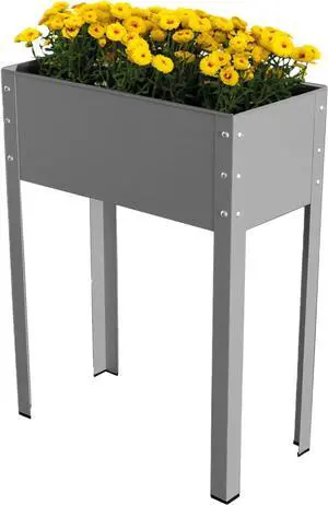 Metal Raised Garden Bed Freising-L with Drainage | Small Galvanized & Powder-Coated Outdoor Planter Box with Legs for Herb Garden, Flowers, Vegetables, Patio | 24x12x31.5 inch, Anthracite