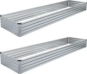 2PCS 12x4x1FT Galvanized Raised Garden Bed Kit,Vegetable Boxes-Rectangle Metal Flower Box,Large Planter Raised Beds Outdoor Garden for Planting,Fruit,Herb-Sliver