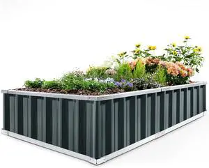 KING BIRD Raised Garden Bed 68"x 36"x 12" Galvanized Steel Metal Outdoor Garden Planter Box Kit with 2 Pairs of Gloves (Dark Grey)