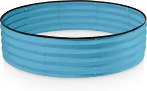 Round Galvanized Raised Garden Bed // 4×4×1 ft Galvanized Raised Garden Beds Outdoor for Gardening, Vegetables, Flowers // Patented Tool-Free Design Round Planter (Teal)
