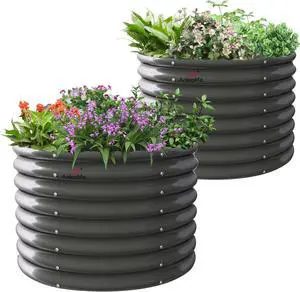 A ANLEOLIFE 2-Pack 3ft x 24 Tall Galvanized Raised Garden Beds Outdoor, Round Metal Planter Box for Planting Vegetables Flowers Herb, Anti-Rust & Easy-Setup, Quartz Grey
