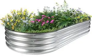 JERIA 6×3×1ft Oval Raised Garden Bed,Galvanized Raised Garden Bed Kit Outdoor Metal Gardening Planter Box for Vegetable, Fruits, FlowerHerbs