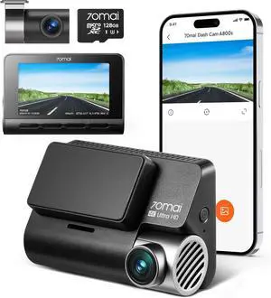 70mai 4K Dash Cam Front and Rear with STARVIS, Built in 5GHz WiFi & GPS Car Camera, Super Night Vision, ADAS, 3'' IPS Screen, 24H Parking Mode, Time-Lapse, Loop Recording, with 128GB Card