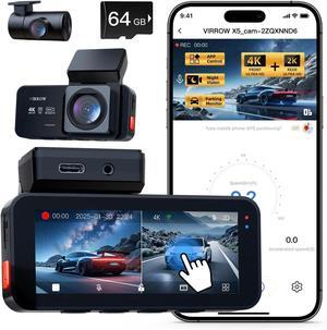 Dash Cam Front and Rear, Dash Camera for Cars 4K+2K, Dashcam Built-in WiFi, APP Control, 64GB Card Included, 3.39" IPS Touch Screen, 24H Parking Monitor, Night Vision, G-Sensor