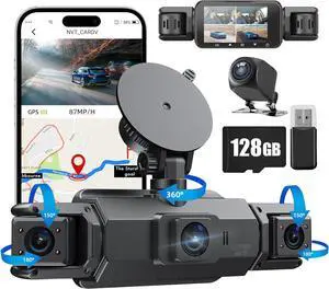 360 Dash Cam Front and Rear,4 Channel Vital Dash Cam 2025,2.5K+1080Px3 Dash Camera for Cars 24/7 Night Vision,360 Car Camera Built-in GPS,5G WiFi,Loop Recording,Parking Mode Free 128GB Card