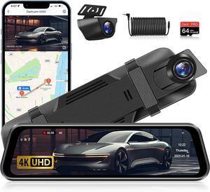 4K WiFi Rear View Mirror Camera 10 Mirror Dash Cam Front and Rear w Super Night Vision Dash Cam Mirror w 64G TF Card WiFi App Loop Recording G Sensor Waterproof Reversing Camera
