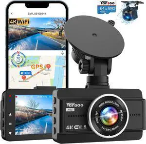 Dash Cam Front and Rear, 4K Full HD Dual Dash Camera for Cars, Free 64GB Card Included, Built-in 5G WiFi & GPS, Car Camera Dashcams for Cars with Night Vision, Parking Monitor, WDR, Emergency Lock