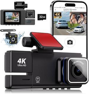 3 Channel Dash Cam, 5G WiFi Dash Camera for Cars, 4K UHD Dash Cam Front and Rear, Car Camera with Night Vision, 24 Hours Parking Monitor, Loop Recording, HDR, App Control