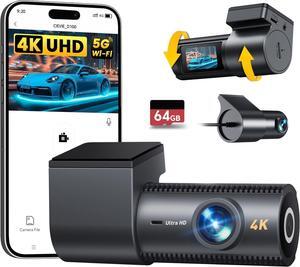 4K Dash Cam Front and Rear, 64GB SD Card, 1.5 IPS Display Car Camera, 5Ghz WiFi+App Control, Night Vision, 24H Parking Mode, G-Sensor, WDR, 170° Wide Angle, 4K+1080P Dual Dash Camera for Cars