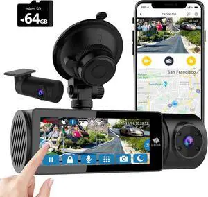 Z-Edge T3P 4K Dash Cam Front and Rear, 4K 2160P+1080P Front and Inside, 5K Front Dash Cam, 2K 1440P+1080P+1080P Wifi Car Camera, GPS, IR Night Vision, Super Capacitor, 64GB Card Included