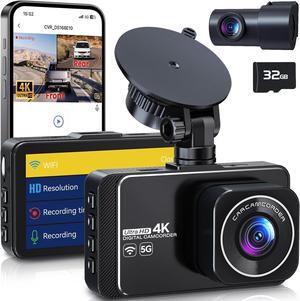 Dash Cam, 4K Ultra HD Front Camera+2K Rear Cameras, 5G WiFi - Fastest Download speeds app, Support iOS Android,WDR Night Vision, Car Camera with 3" IPS Screen 32GB Card,24H Parking Mode